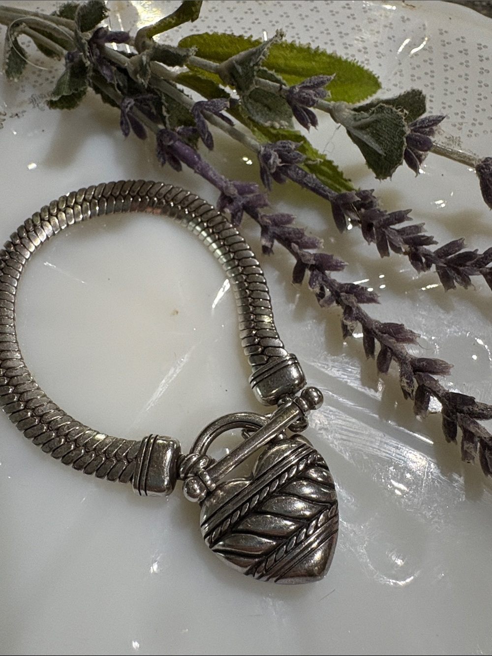 Silver Tone Brighton Toggle  vintage Heart Padlock Bracelet